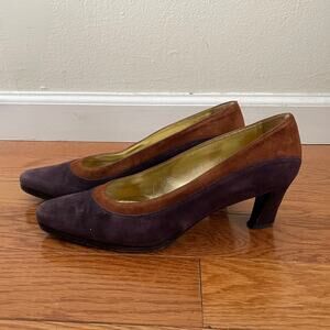 Escada Two Tone Suede Pumps Womens 10B Purple Brown Retro Heels - Flawed
